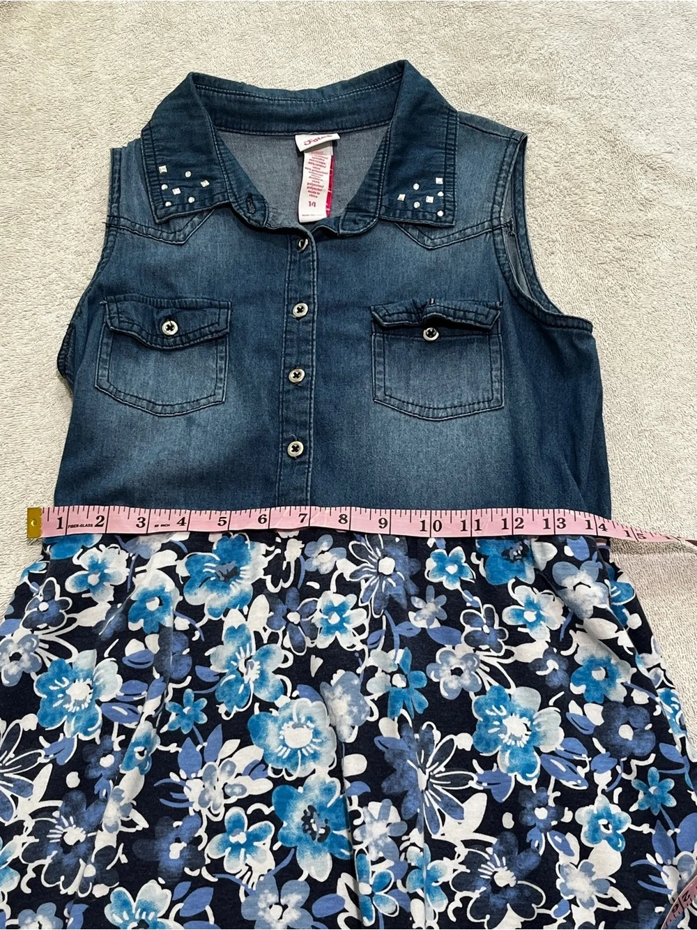 Sleeveless Blue Floral Denim-Top Girls Justice Dress